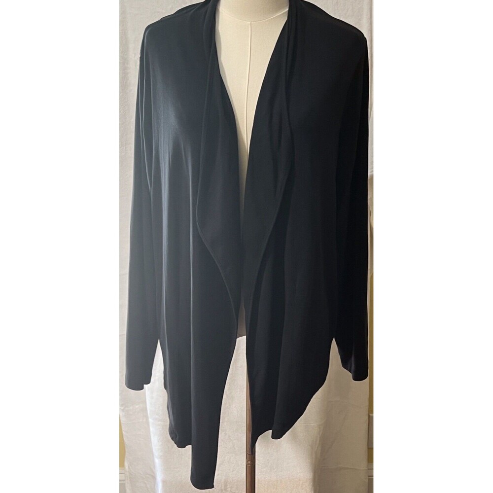 J.Jill Cascade Cardigan Size Large Black Pima Cotton Pockets Stylish Comfort